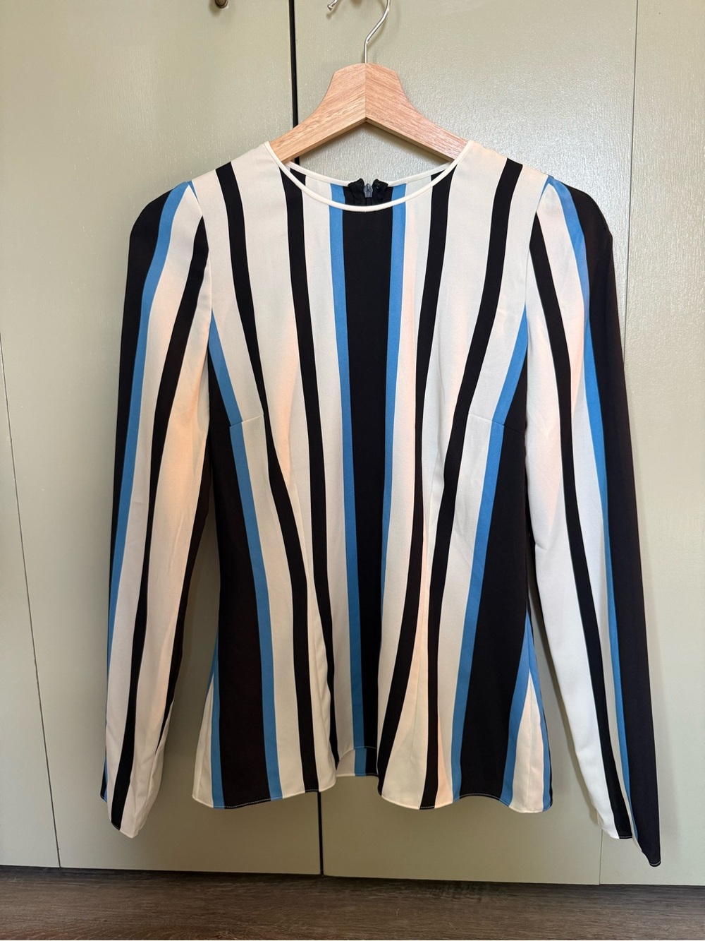 Striped Long-Sleeve Blouse - Blue, Black & Cream